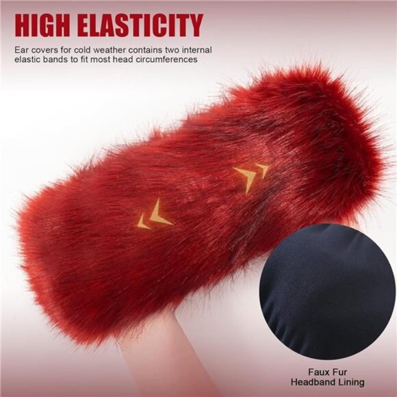 Faux Fur Headband for Women Red - Picture 3 of 6